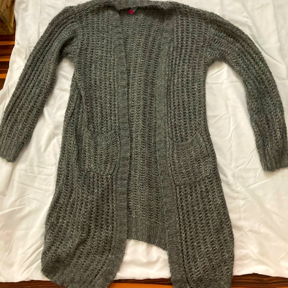 Long, gray girls’ sweater